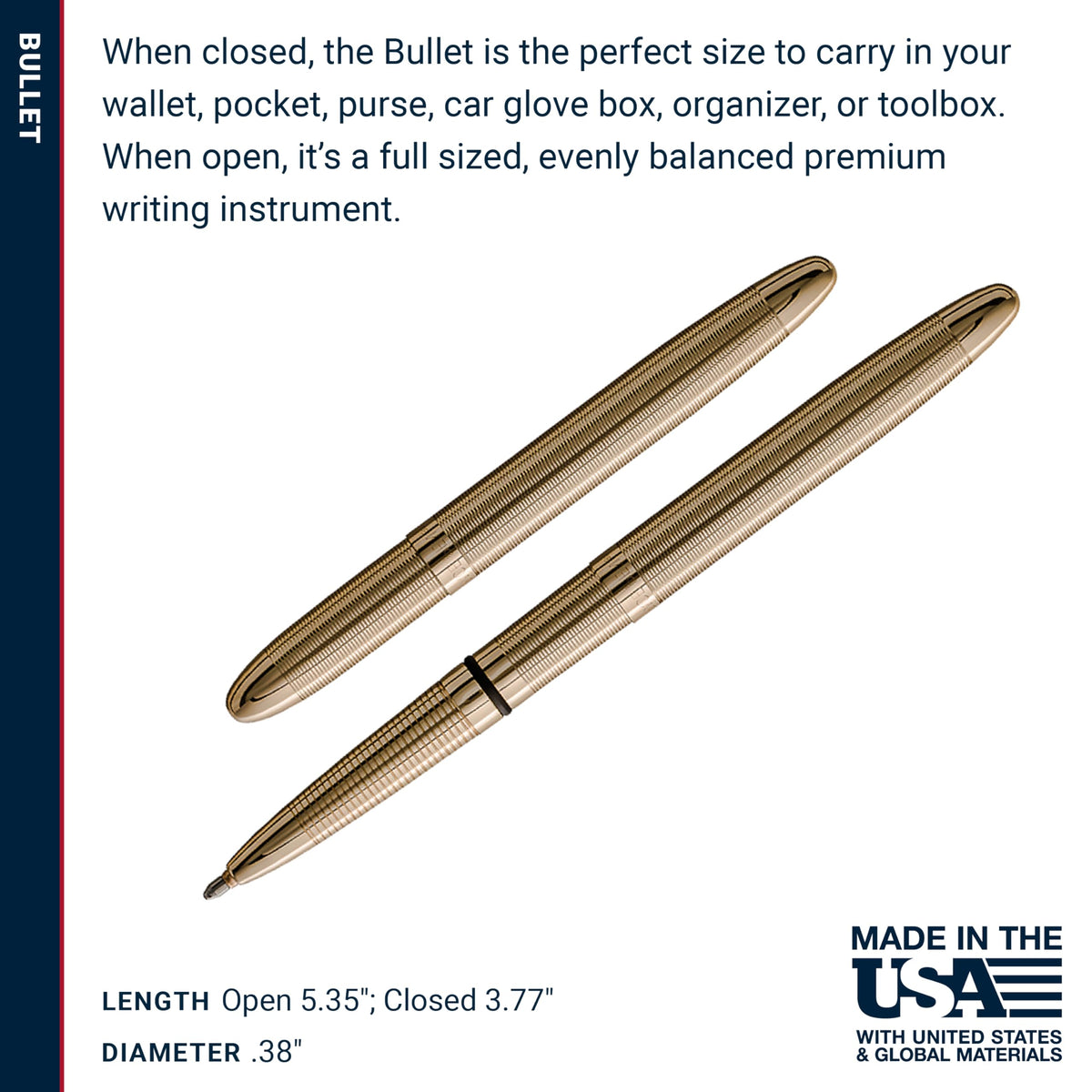 Fisher Space Pen Lacquered Brass Pressurized Ballpoint Bullet Pen, Gift Box