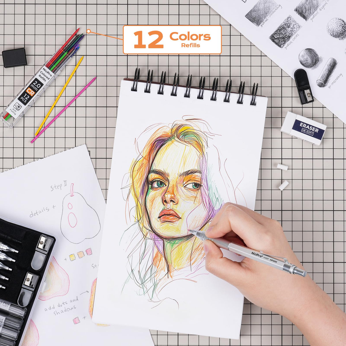 Nicpro 22PCS Metal Mechanical Pencil Set in Case for Drawing Writing
