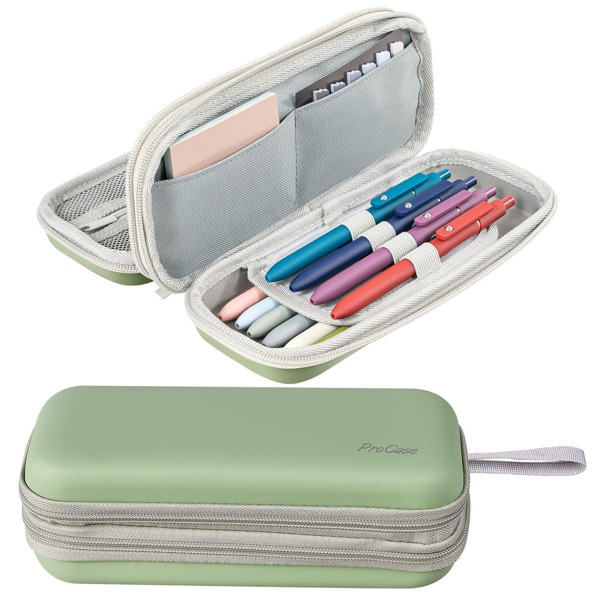 ProCase 2-Layer Hard Pencil Case, Large Capacity Storage Pouch, Sagegreen