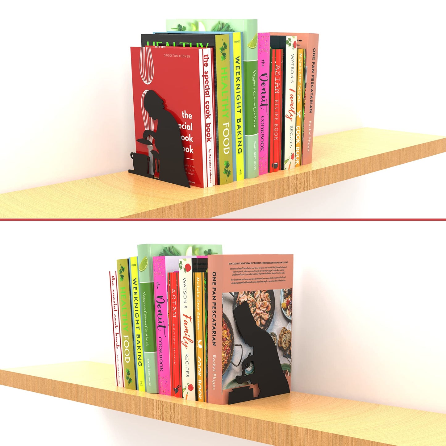 Artori Design Hidden Bookends for Shelves - Cooking Book Ends