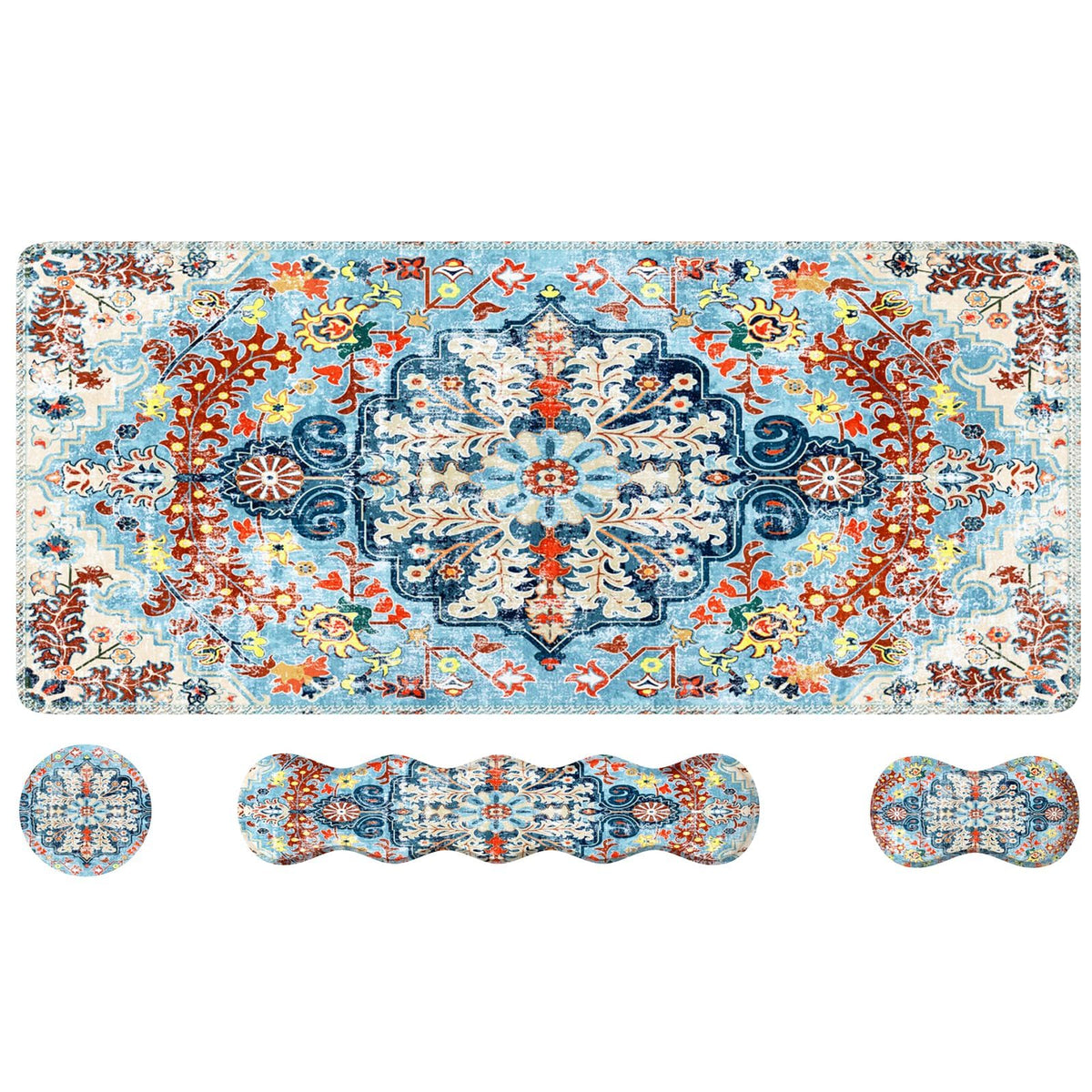 iLeadon Boho Desk Mat Set,Large Mouse Pad and Keyboard Wrist Rest,Blue