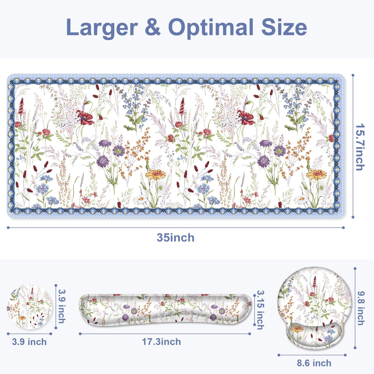 NXZGO Floral Desk Mat, 4in1 Large Mouse Pad with Wrist Rest, Cute Desk Mat, Anti-Slip XXL Computer