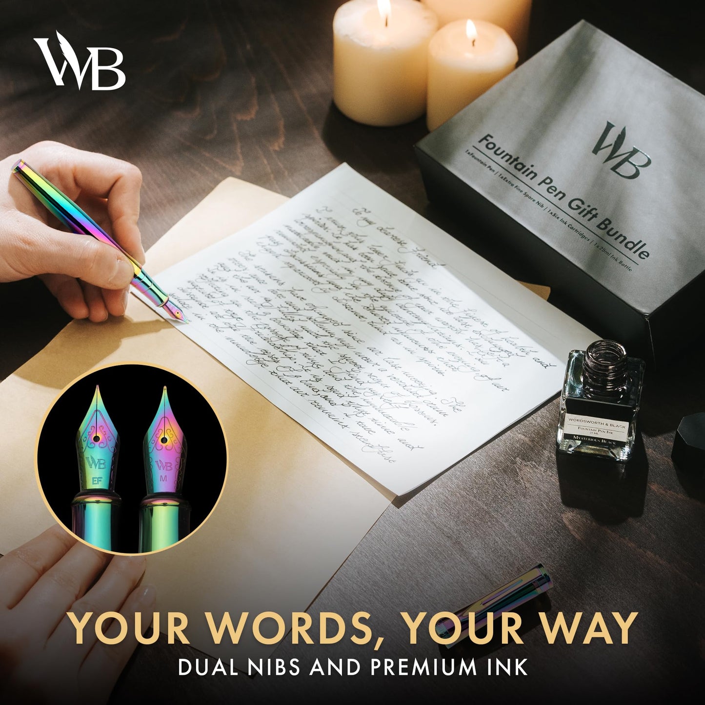 Wordsworth & Black Fountain Pen Gift Set, Medium & Extra Fine Nib, Rainbow
