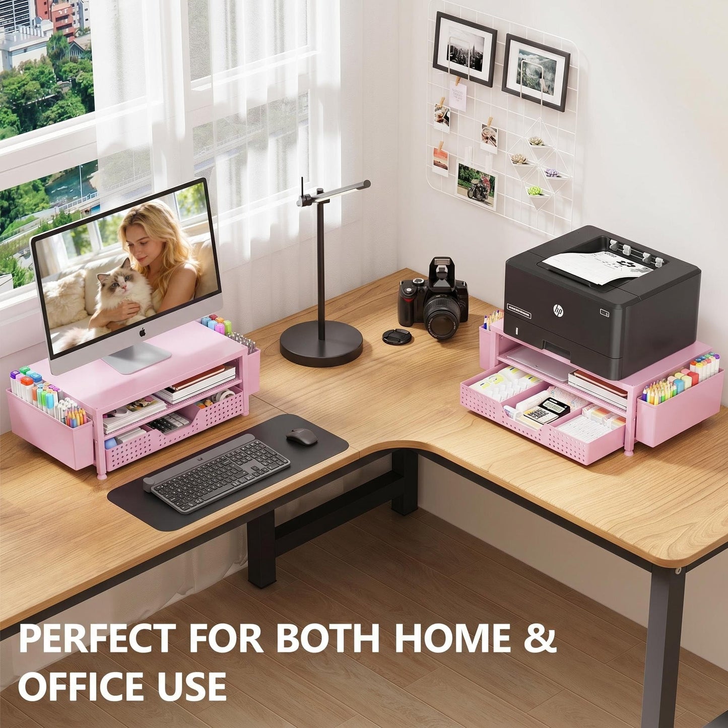 OPNICE Desk Organizers and Accessories, Computer Monitor Stand Riser with Drawer and 2 Pen Holders