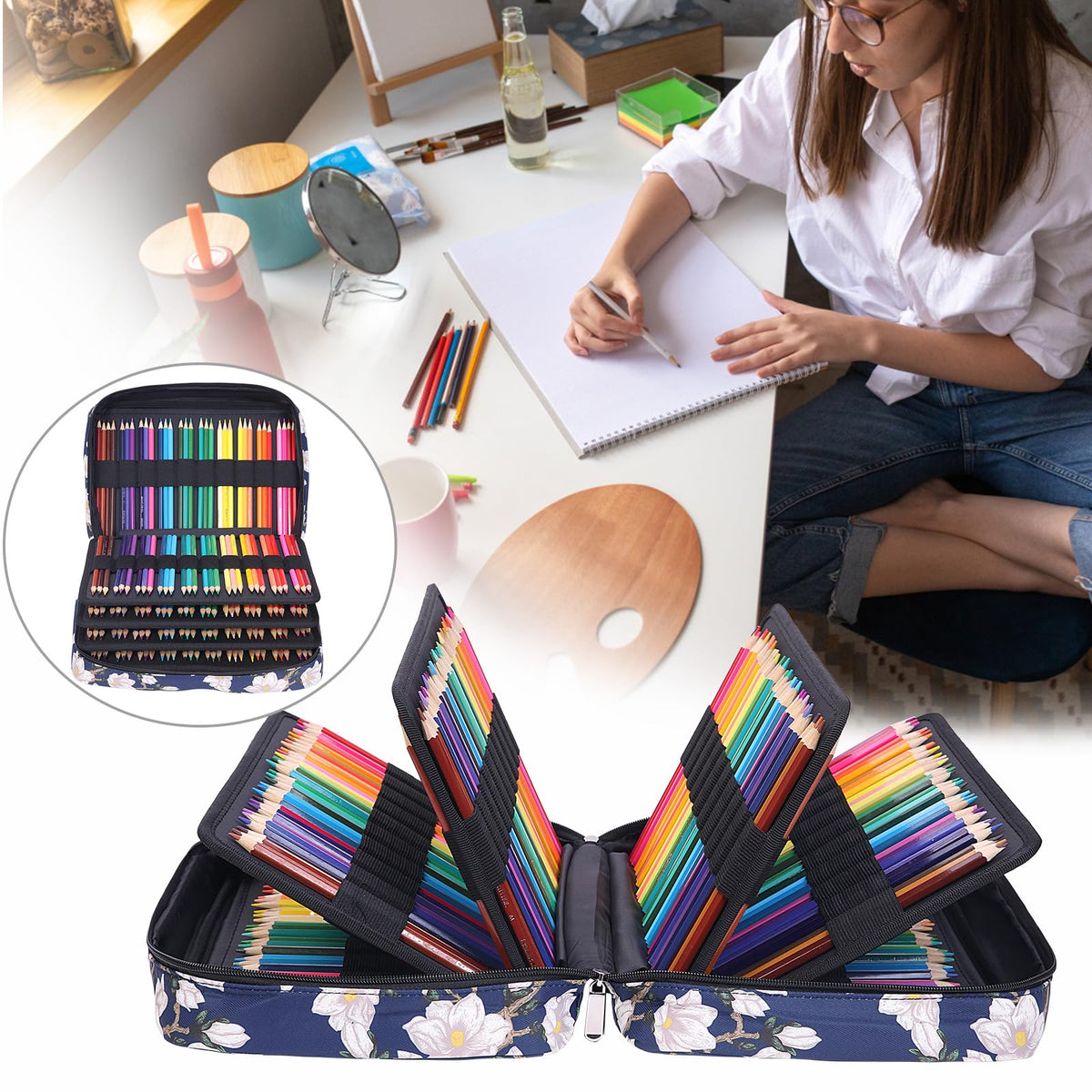 BOMKEE Large Capacity Pencil Case for Adults, 304 Slots Pen Case Pencil Case Multi Compartments