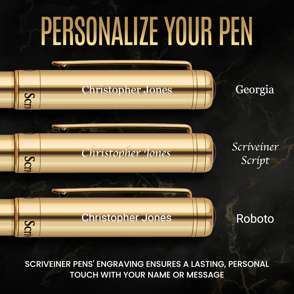 Scriveiner Personalized Gold Ballpoint Pen - Stunning Luxury Pen, Real Gold Plating, Schmidt Ink