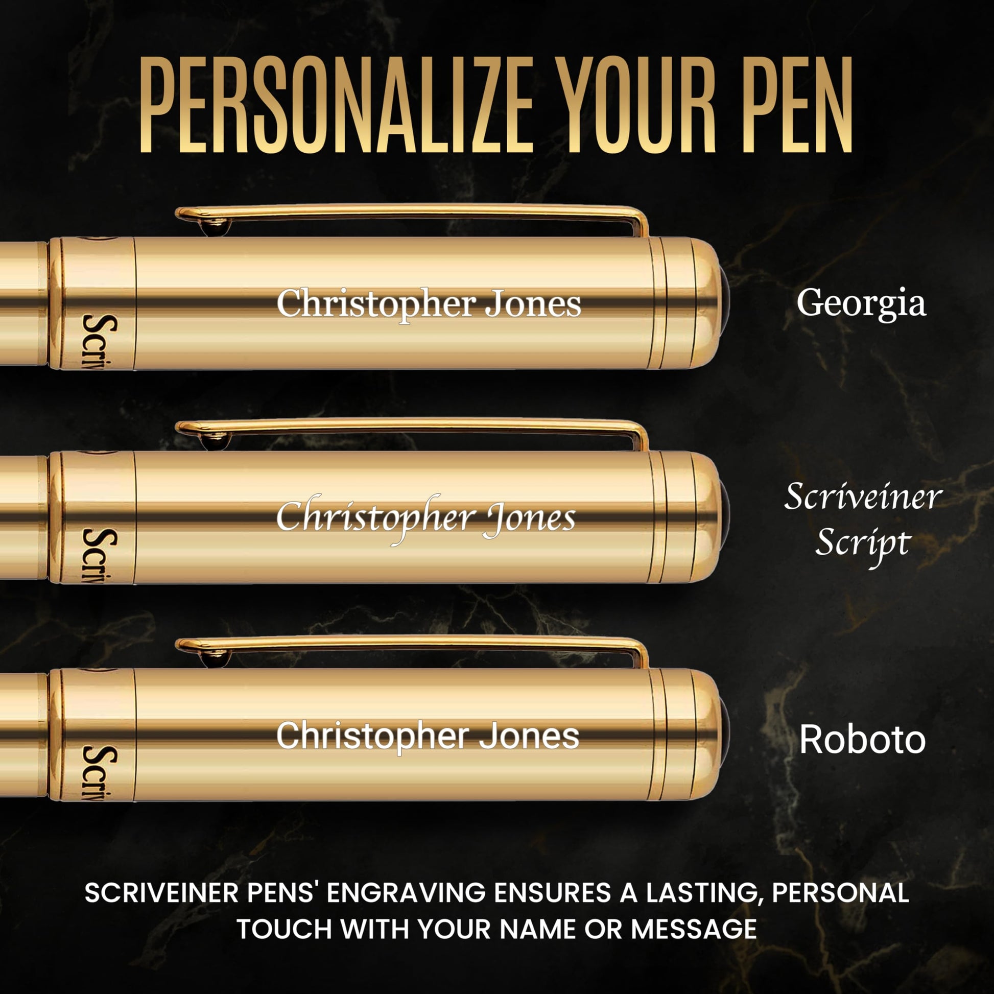 Scriveiner Personalized Gold Ballpoint Pen - Stunning Luxury Pen, Real Gold Plating, Schmidt Ink