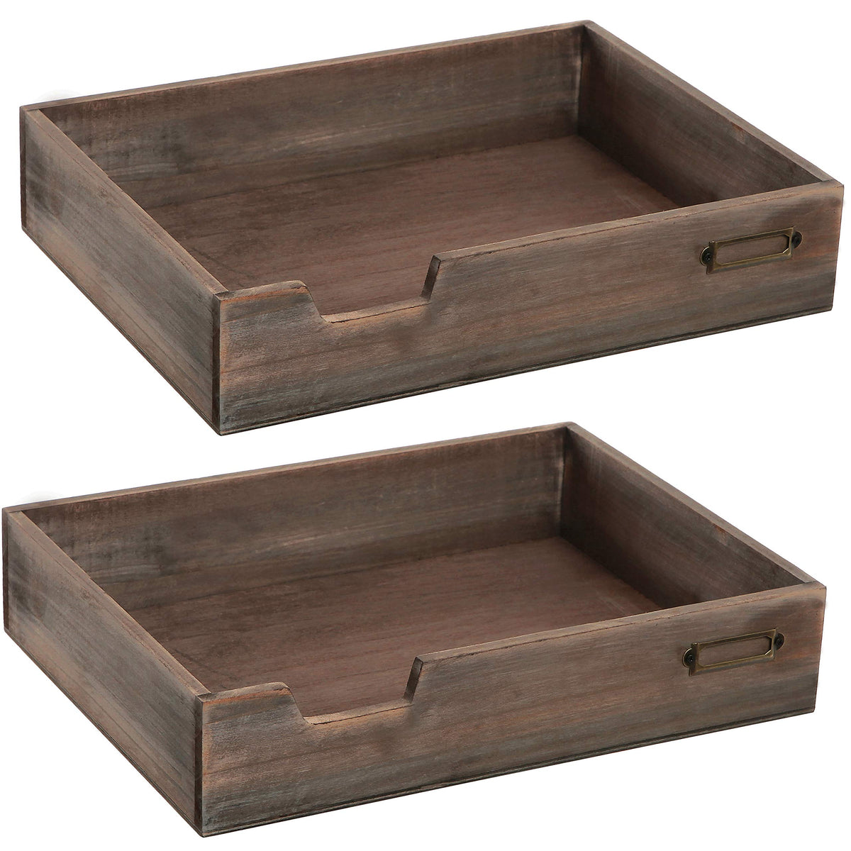 MyGift Set of 2 Vintage Distressed Finish Brown Wood Stackable Office Desktop Document Letter Paper