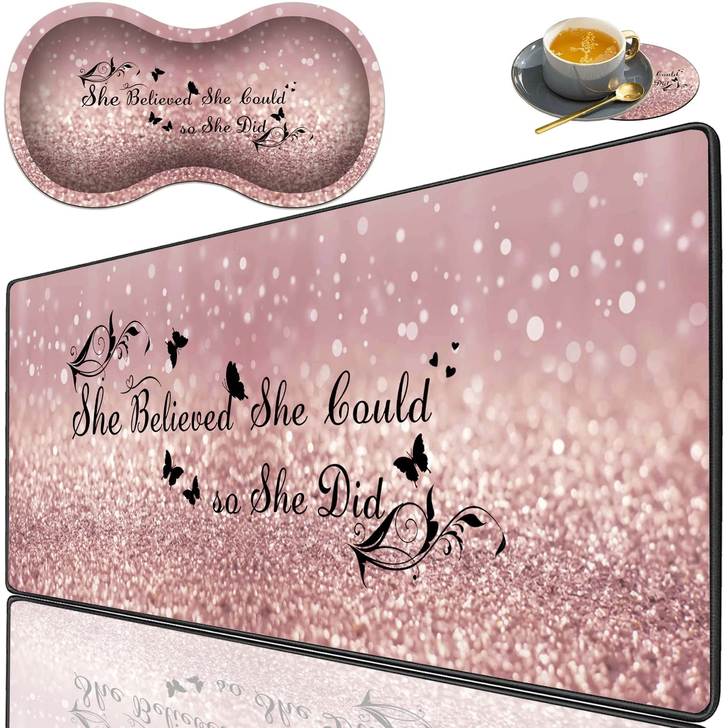 3 Piece Mouse Pad Set with Stitched Edge Large Anti-Slip Mouse Pad Desk Pad Keyboard Pad + Wrist