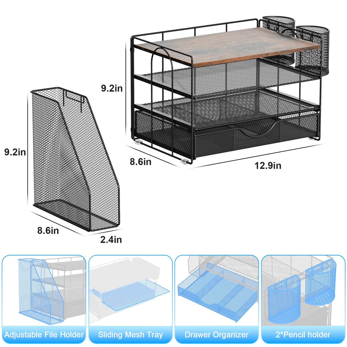 gianotter Desk Organizers and Accessories with File Holder, 4-Tier Desk Accessories & Workspace