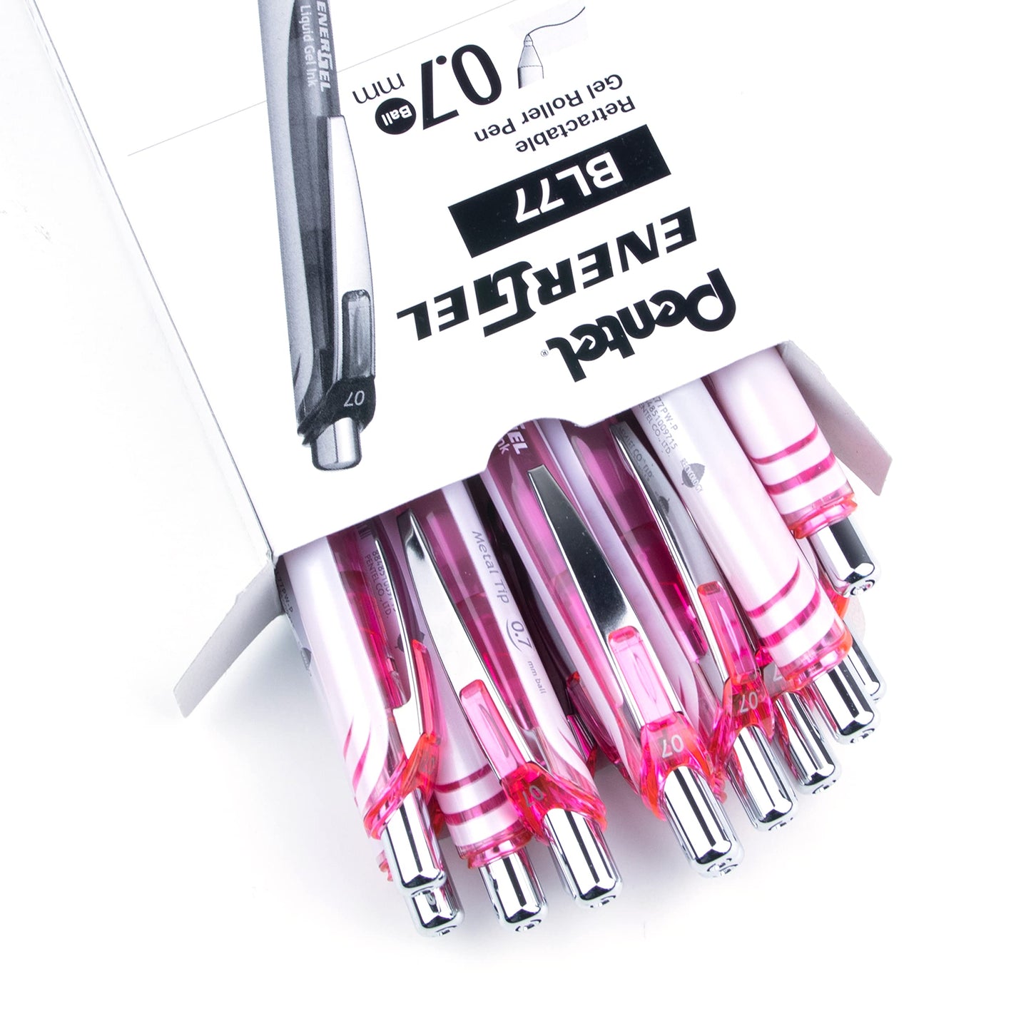 Pentel EnerGel Pearl Deluxe RTX Retractable Liquid Gel Pen, (0.7mm), Accent, Pink Ink, Box of 12