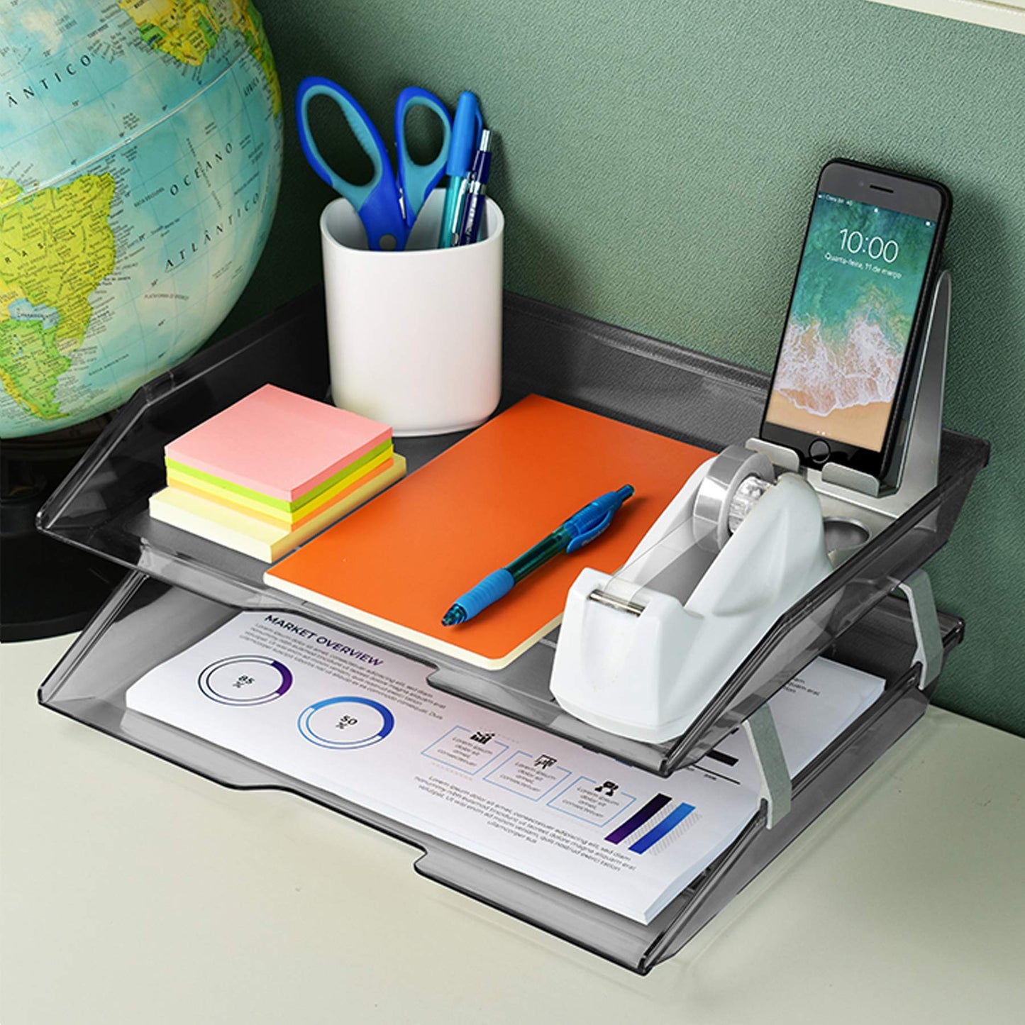 Acrimet Facility 2 Tier Letter Tray, Side Load, Letter Size/A4, Desktop File Organizer, Plastic