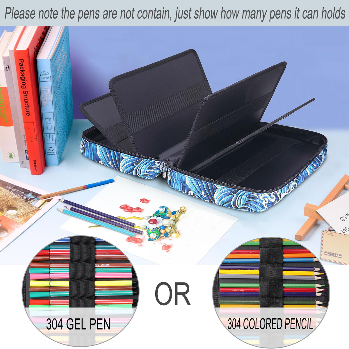 BOMKEE Large Capacity Pencil Case for Adults, 304 Slots Pen Case Pencil Case Multi Compartments