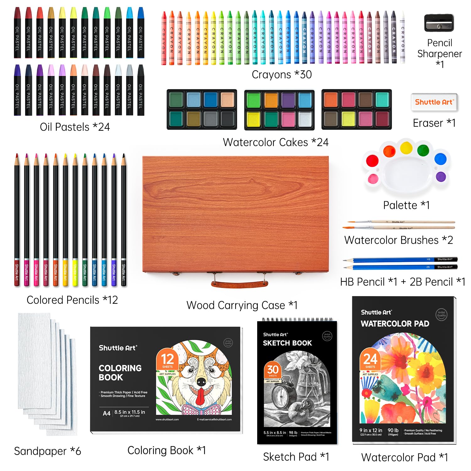 Shuttle Art 106 Piece Deluxe Art Set, Art Supplies in Wooden Case, Painting Drawing Art Kit with