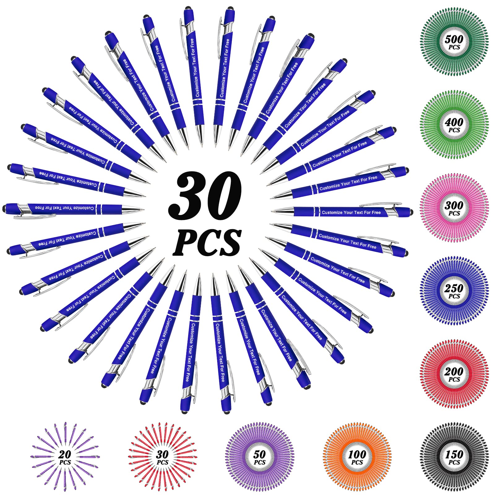 Max 500 Pcs Personalized Pens Bulk, Custom Pens with Free Engraving, Customized Stylus Tip