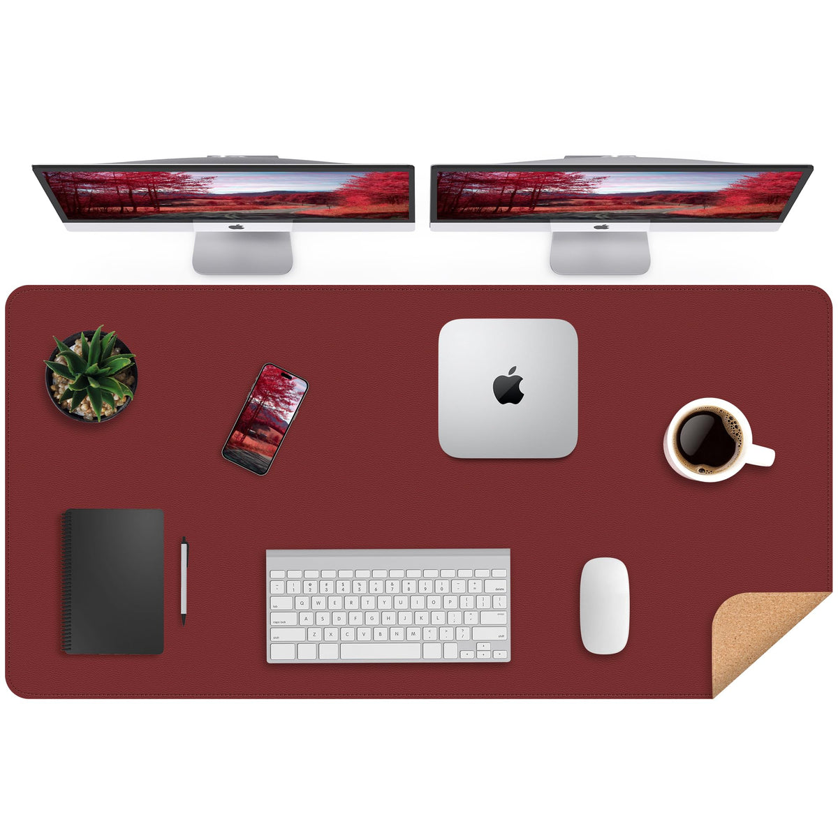 AFIING Cork Desk Mat 47" x 23.6", Dual-Sided Natural Cork & PU Leather Desk Pad, Non-Slip