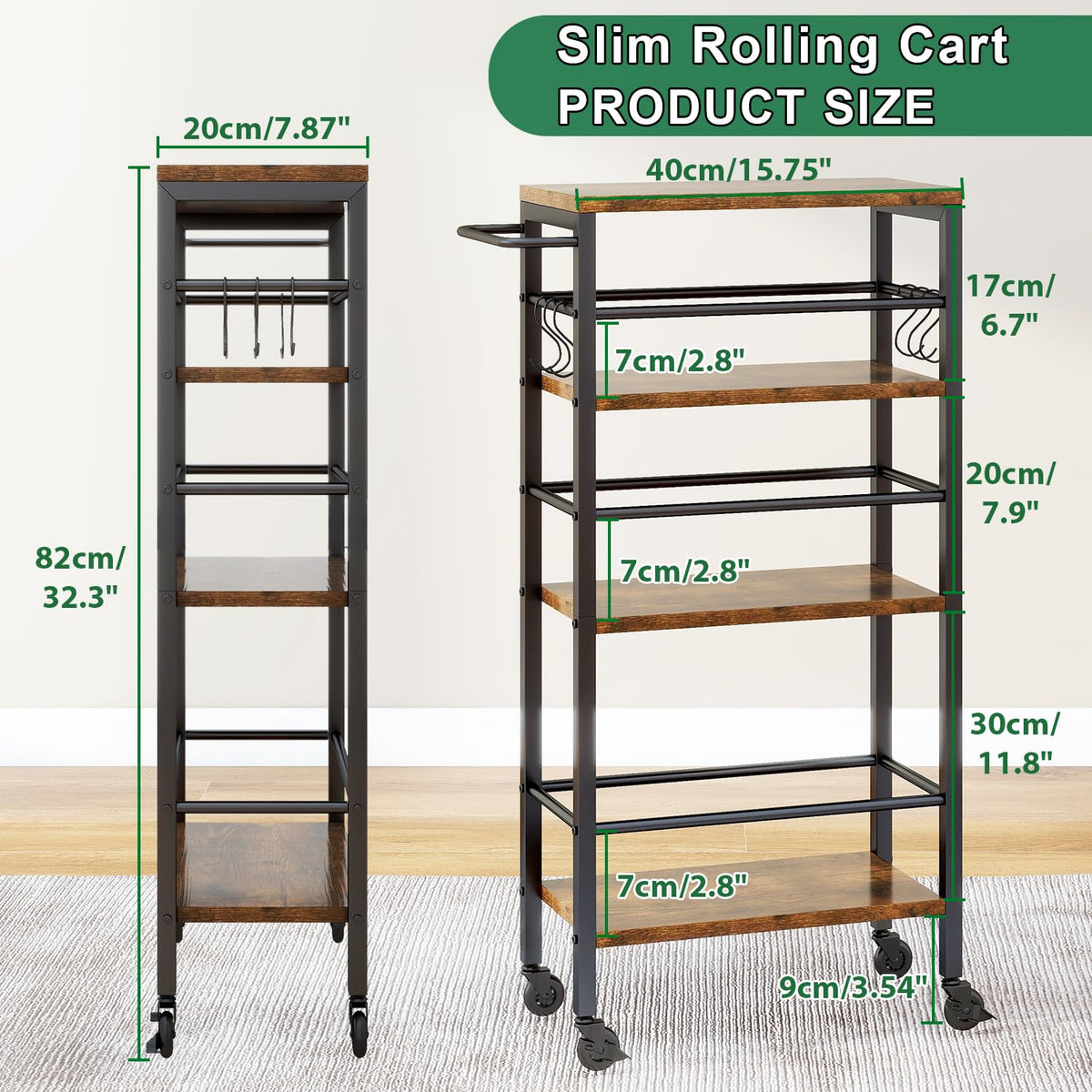 IBUYKE Slim Rolling Storage Cart, Kitchen Cart Utility Shelving UTMJ065H