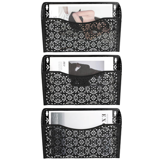 EasyPAG 3 Pack Hollow Design Wall-Mounted File Organizer - Heavy Duty Metal, Vertical Space Saving