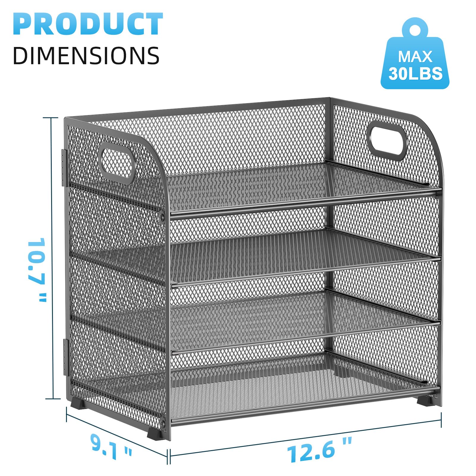 Marbrasse 4 Tier Paper Organizer Letter Tray - Mesh Desk File Organizer with Handle, Paper Sorter