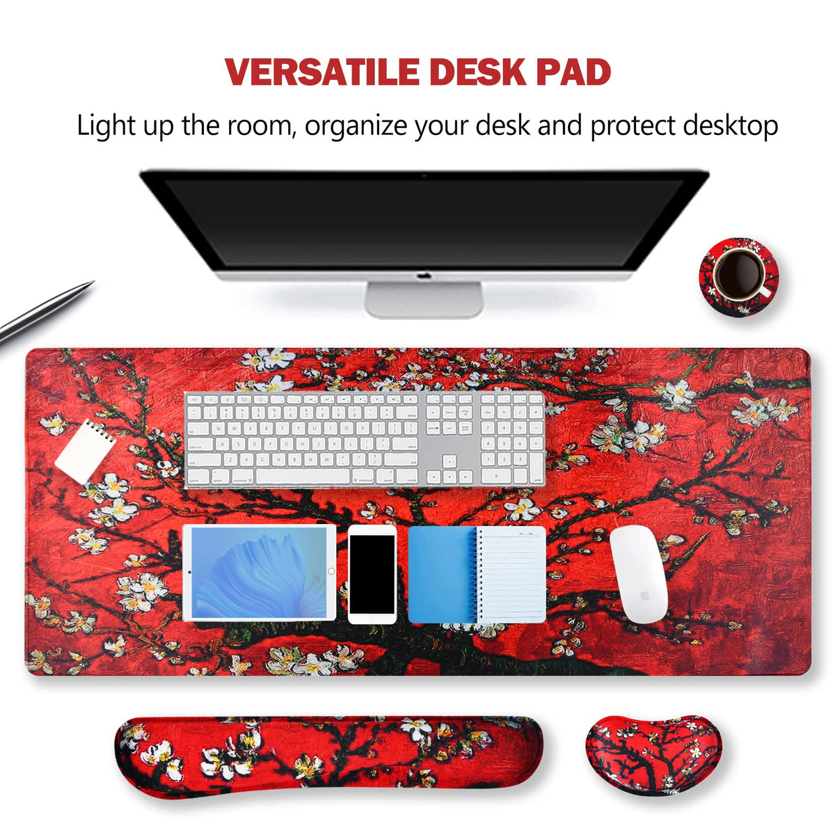 ARTSO Large Gaming Mouse Pad, Keyboard Wrist Rest Pad & Wrist Support Mousepad Set, Stitched Edge
