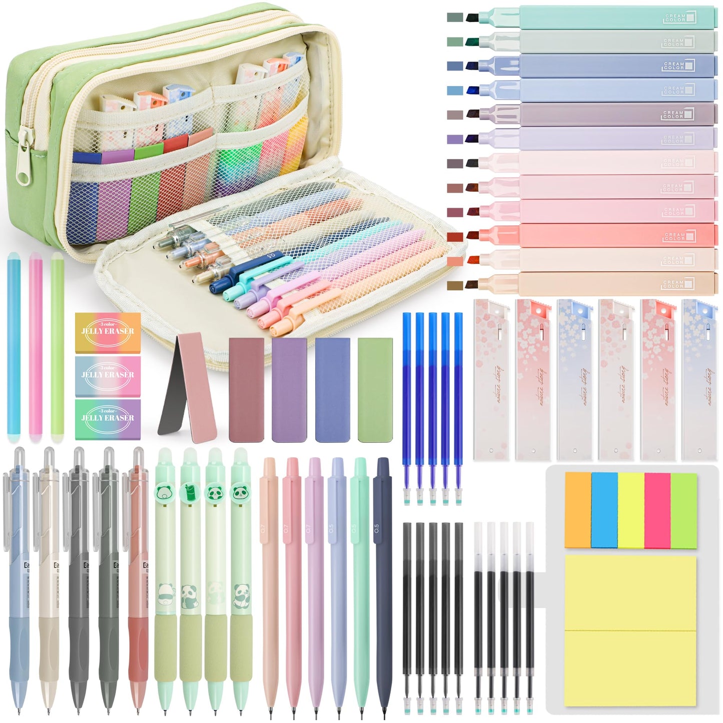 DazSpirit 61PCS Aesthetic College School Supplies Set with Cute Pencil Case