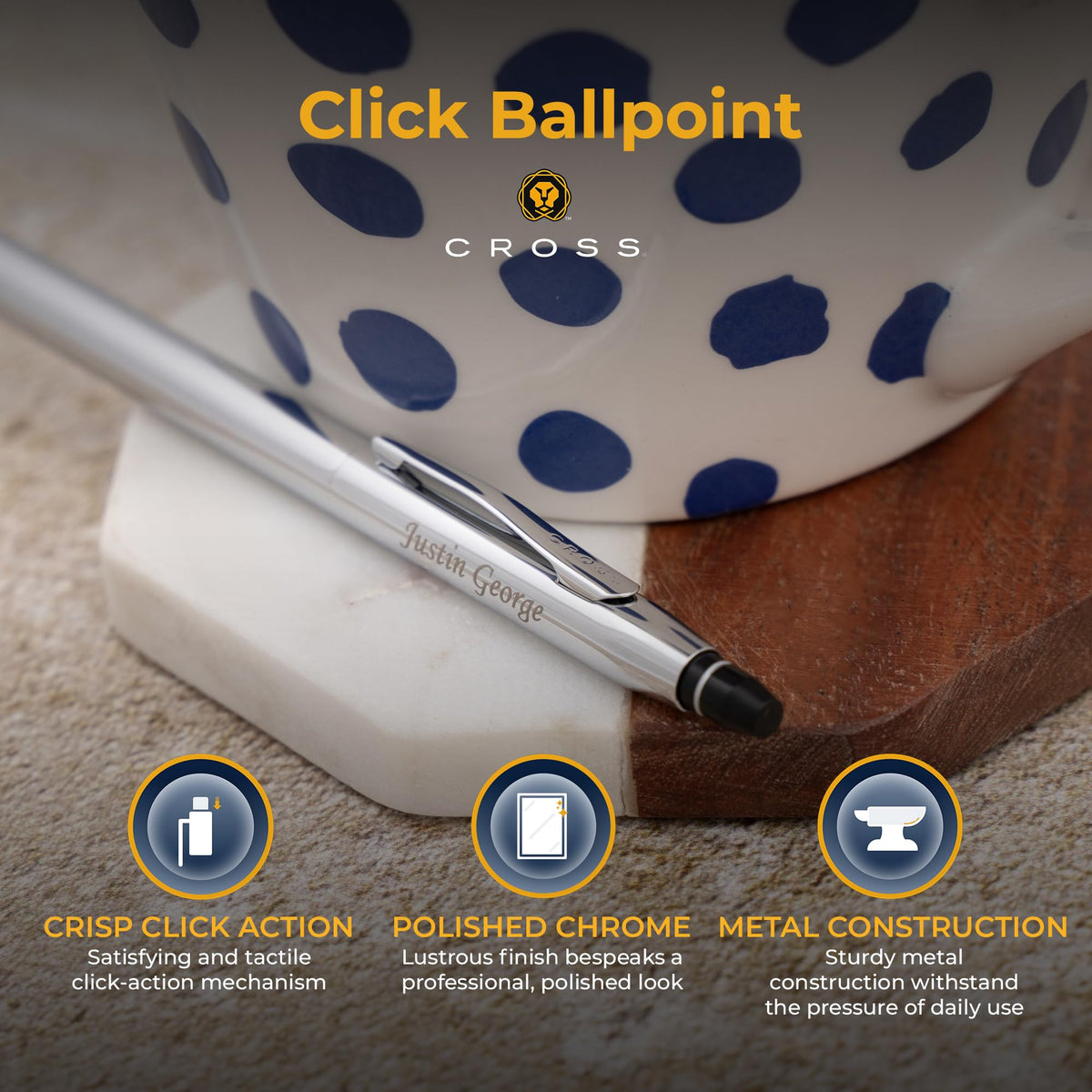 Cross Click Personalized Click Action Ballpoint Pen in Polished Chrome