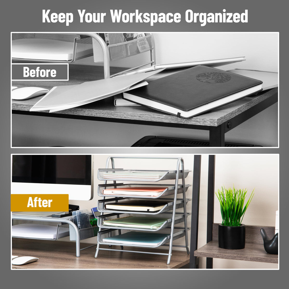 Mind Reader 5-Tier Paper Tray Organizer, Vertical Desktop File Storage Rack, Office, Metal Mesh
