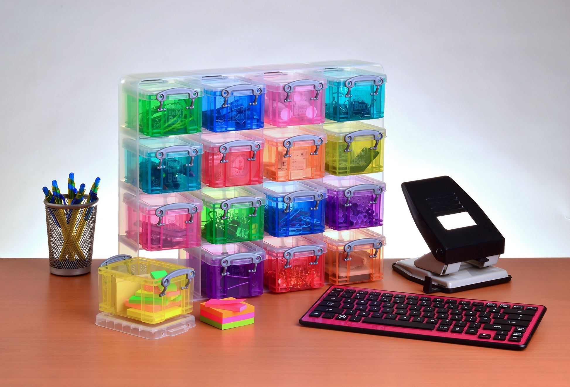 Really Useful Organiser, 16 x 0.14 Litre Storage Boxes in a Clear Plastic Organiser and Assorted