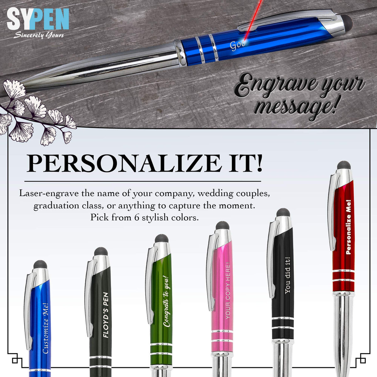 Personalized Pen, 3-in-1 Ballpoint Pen, Touch Screen Pen Stylus, & Flashlight- Customized for Men