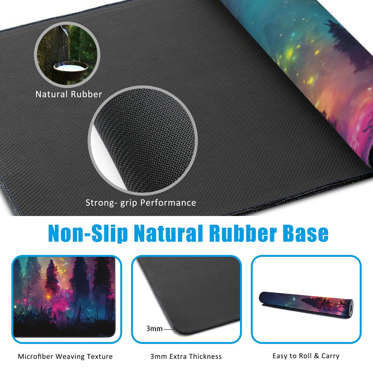 EOBKLAX Fantasy Forest Desk Mat,Large Gaming Mouse Pad,Non-Slip Rubber Base Desk Pad with Stitched