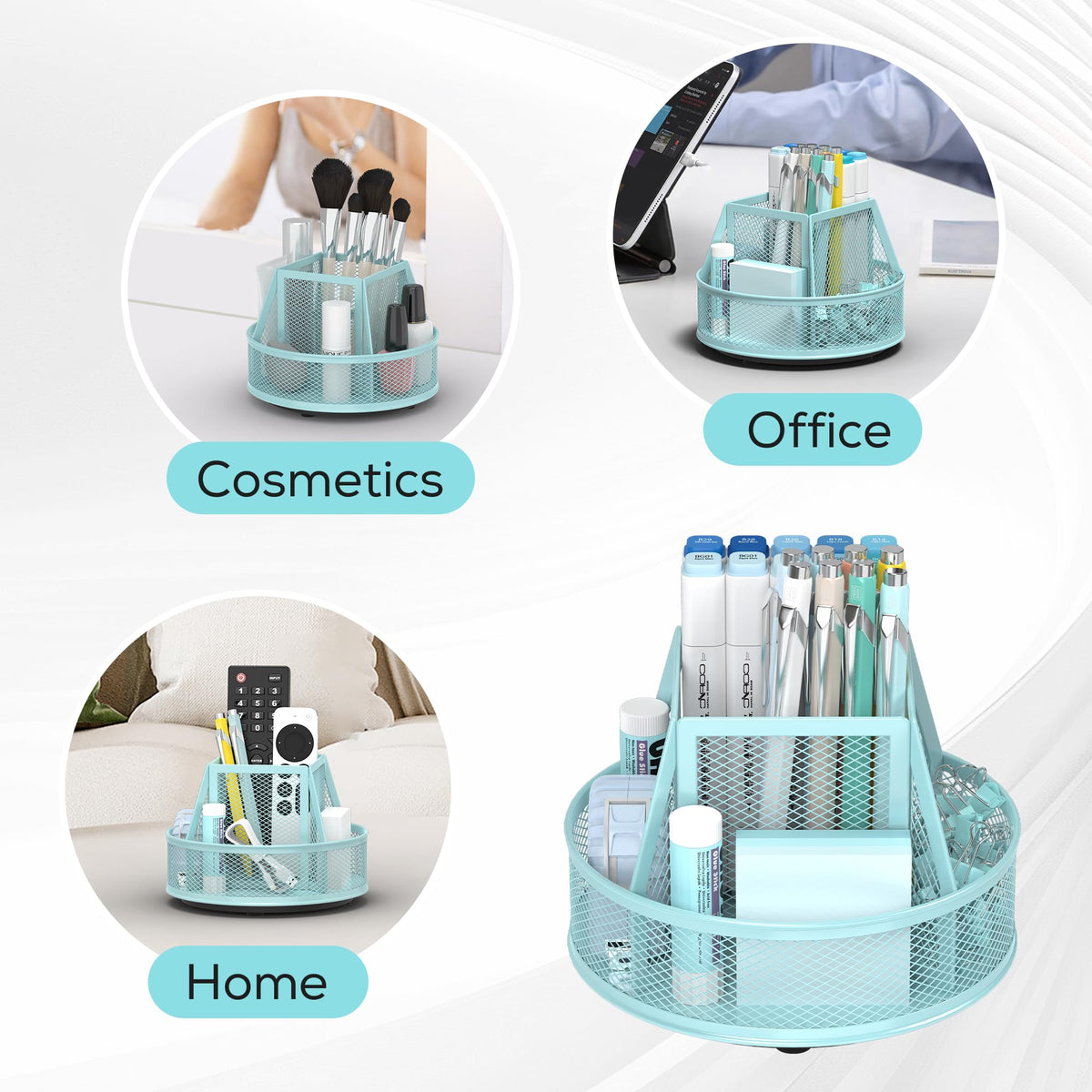 YINGHUA 360°Rotating Mesh Desk Organizer & Pen Holder - Blue