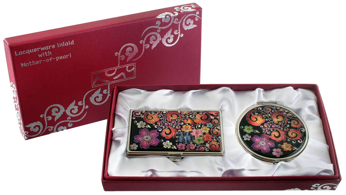 Antique Alive Mother of Pearl Design RFID Blocking Protection Business Card Case, Credit Card