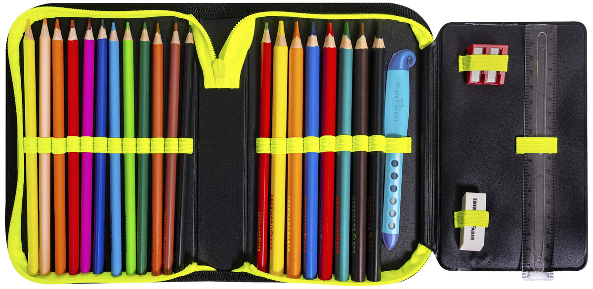 Eberhard Faber 577574 Race Car Case with Inner Flap and Zip, 32 Pieces Filled with Coloured, Ruler