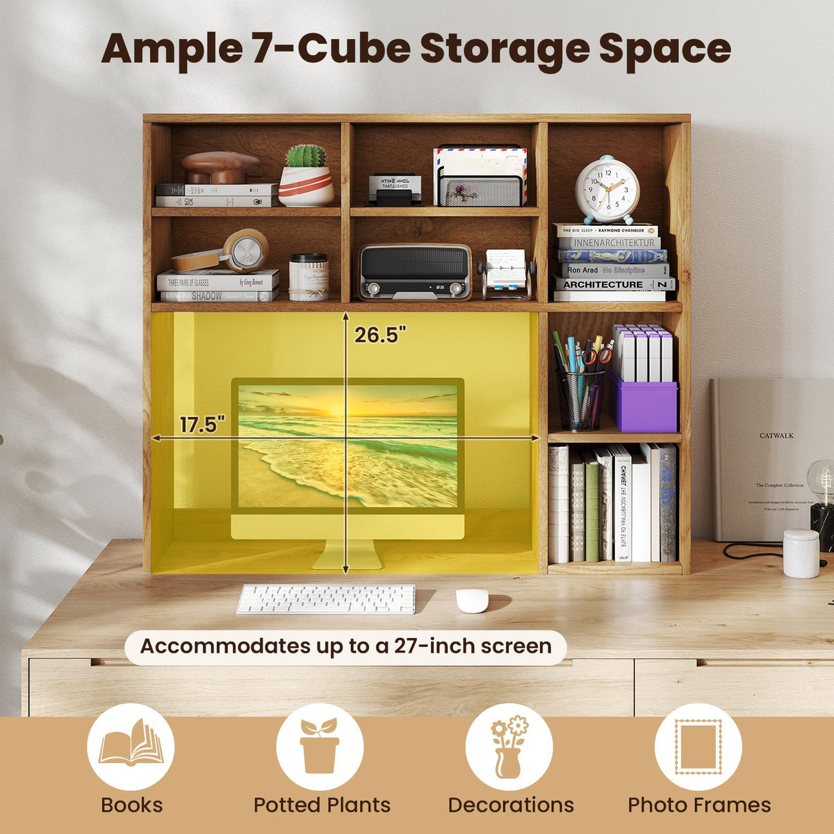 Giantex Desktop Bookshelf, Desk Hutch Dorm w/ 7 Cubes & 3 Adjustable Shelves, Desk Shelf for Up to