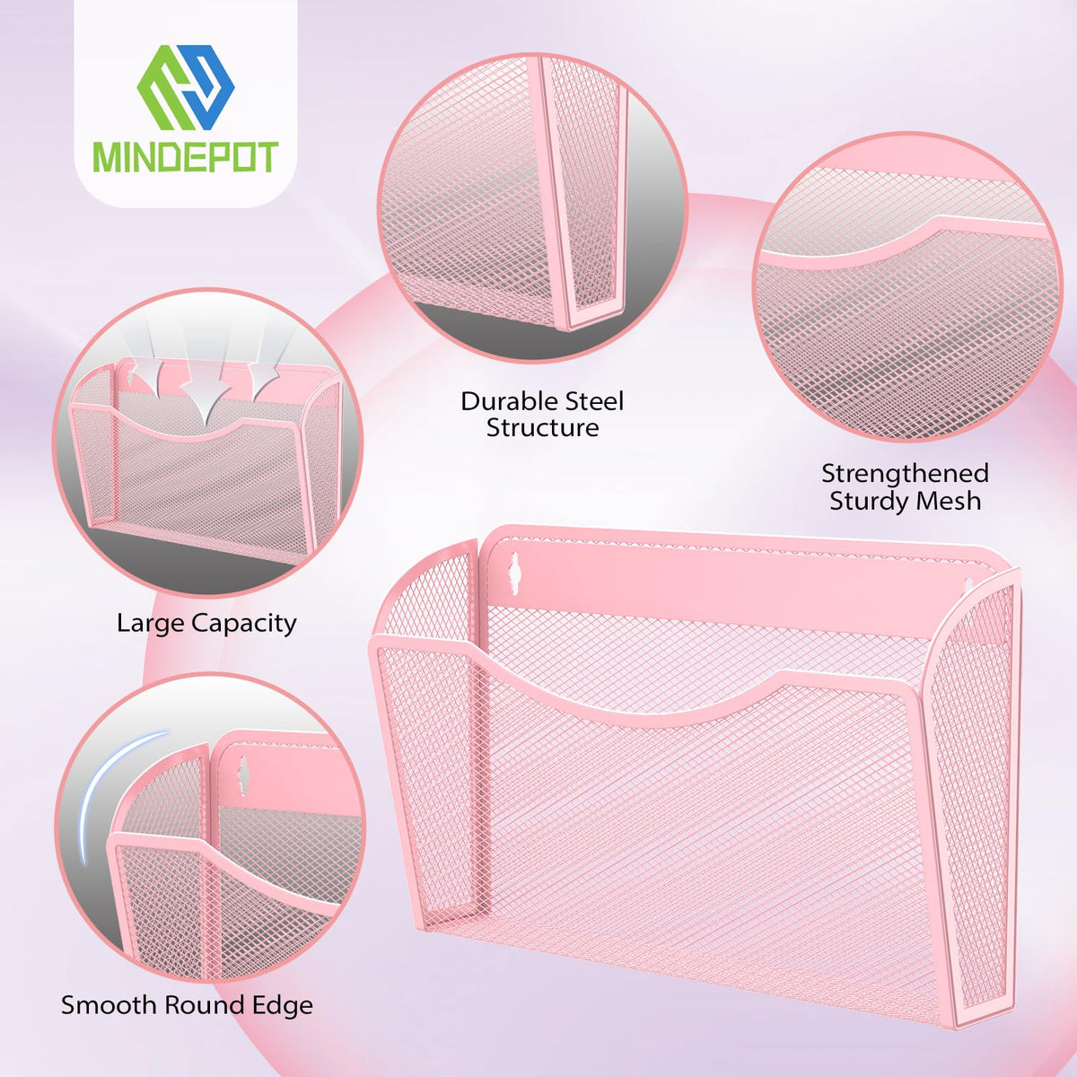 MINDEPOT Wall File Organizer, Hanging Wall File Holder, 3 Pack, Pink