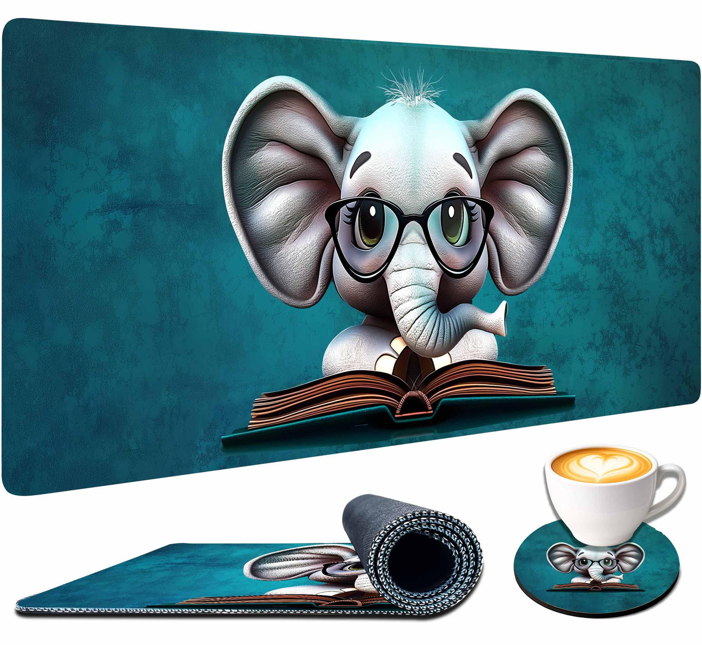 Elephant Mouse Pad Cute Large with Stitched Edges 31.5 x 11.8, Desk Pad Desk Mat for Desktop Decor