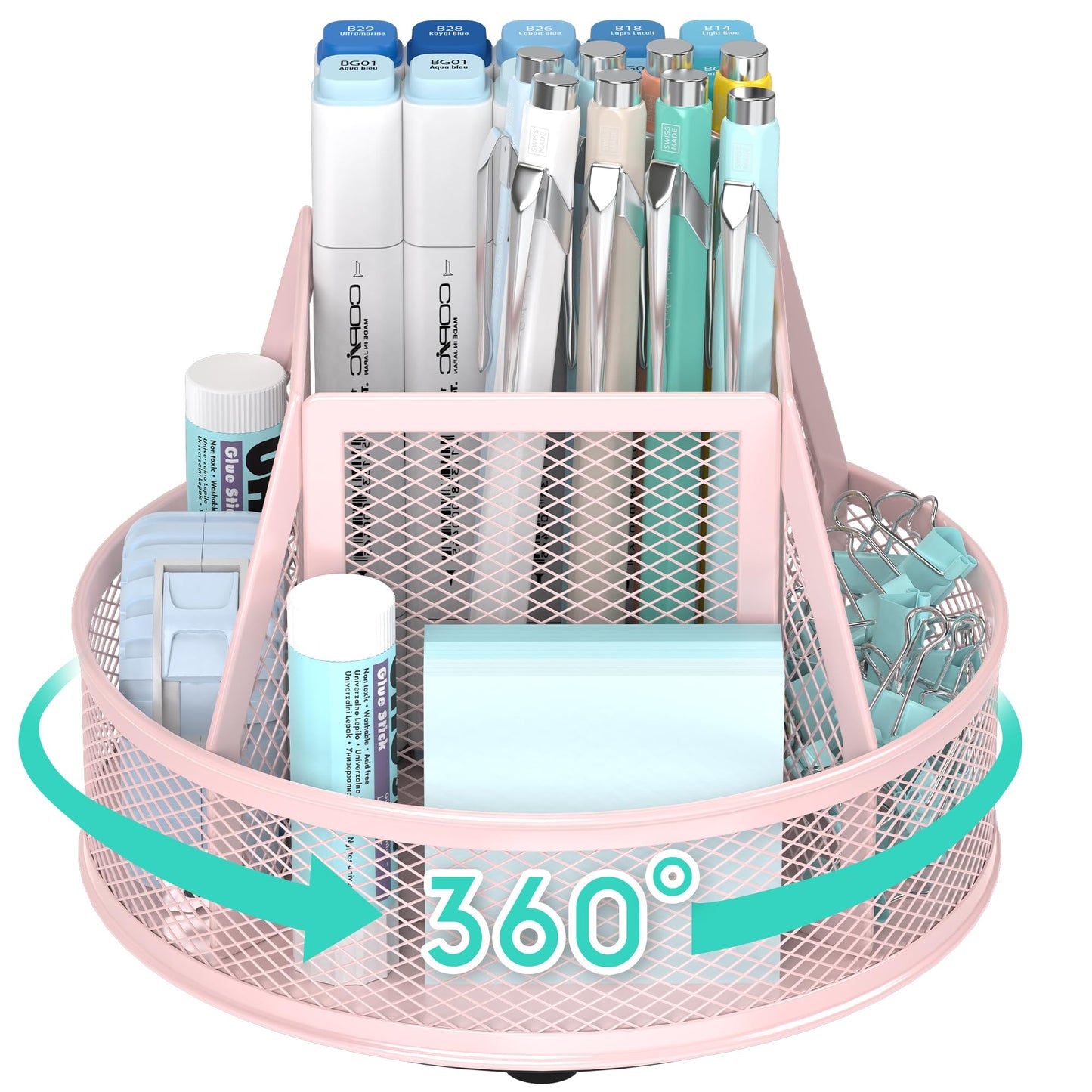 YINGHUA 360°Rotating Mesh Desk Organizer & Pen Holder - Pink
