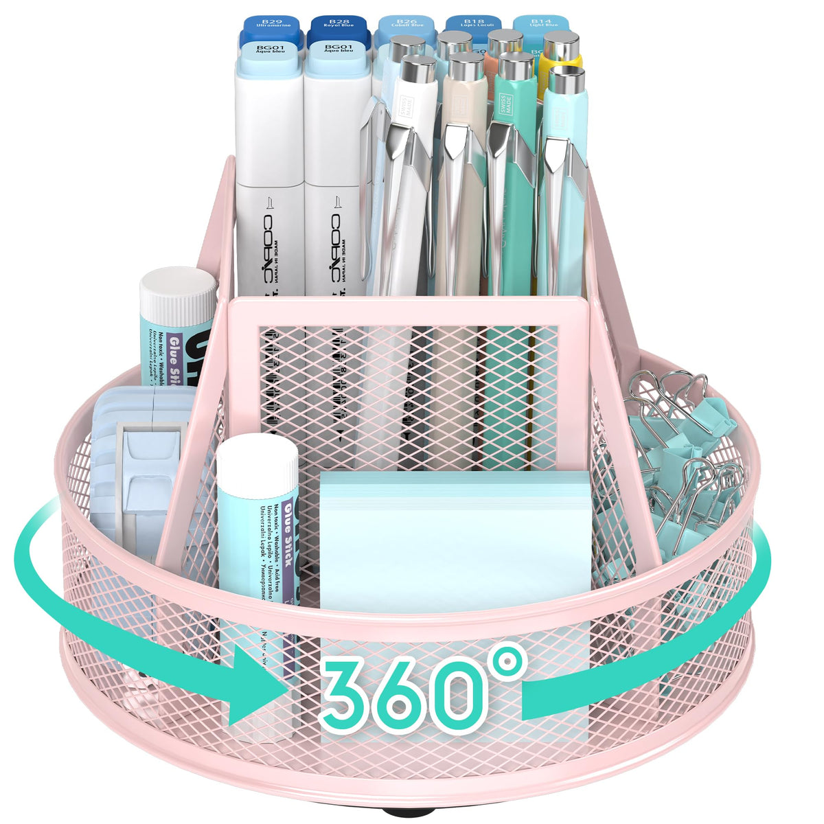 YINGHUA 360°Rotating Mesh Desk Organizer & Pen Holder - Pink