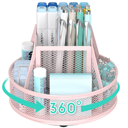 YINGHUA 360°Rotating Mesh Desk Organizer & Pen Holder - Pink