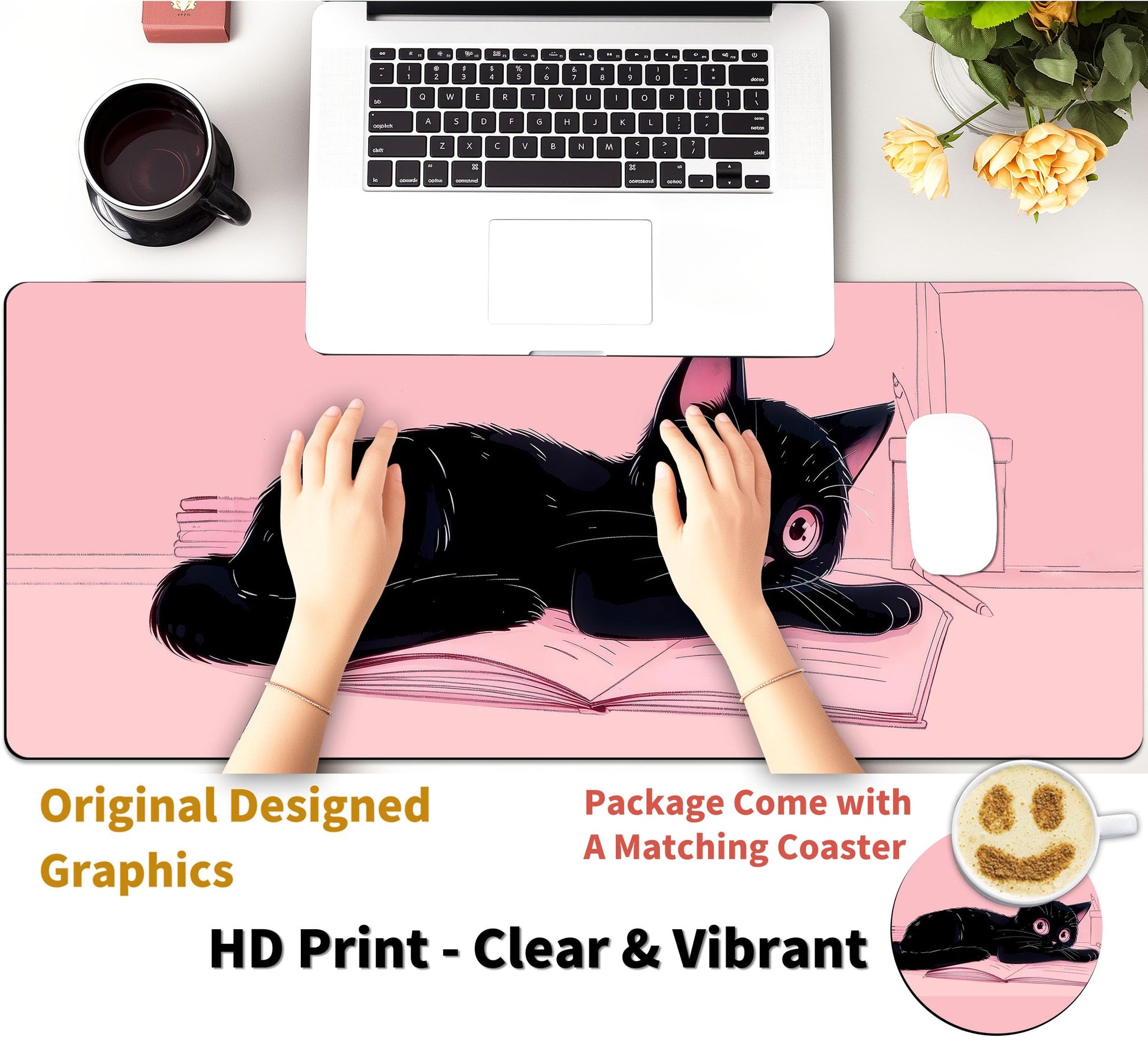 Extended Mouse Pad with Coaster 31.5 x 11.8 Desk Pad Full Desk Mousepad Stitched Edges Desk Mat