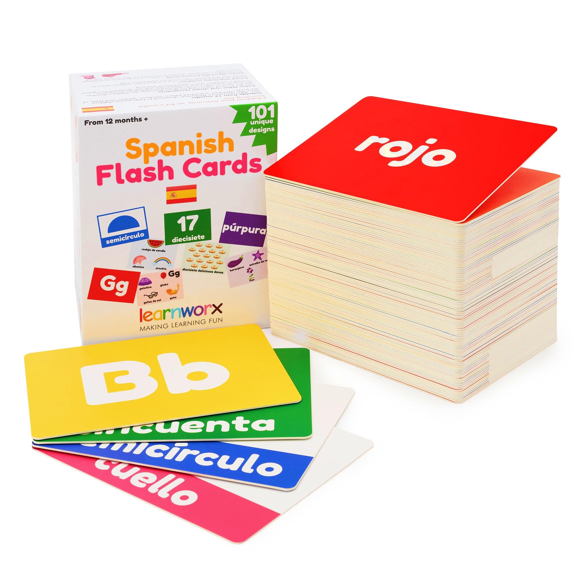 Spanish Flash Cards for Kids and Toddlers - 101 Cards - 202 Sides - Learn Shapes, Numbers, Colors