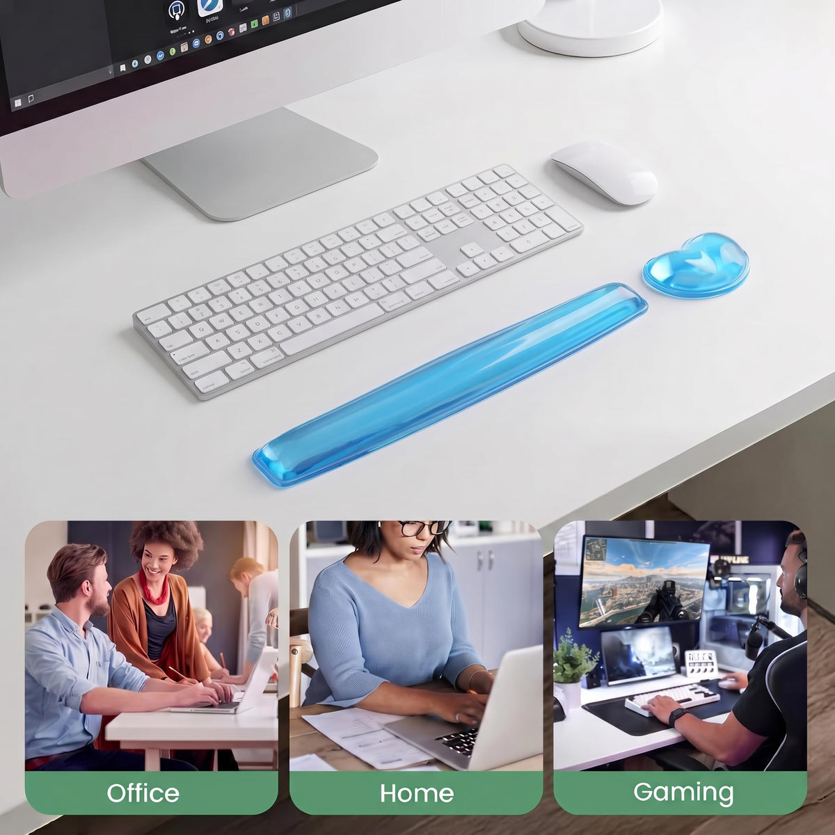 Gel Keyboard & Mouse Wrist Rest Set - Keyboard Wrist Rest Pad & Mouse Support for Office Gaming Pad