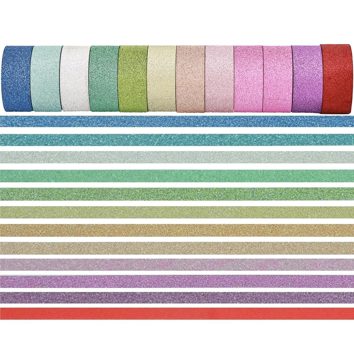 YUKUNTANG Glitter Washi Tape Set, 12 Rolls, 15mm x 66 Yards, Metallic Foil Sparkle Decorative Craft