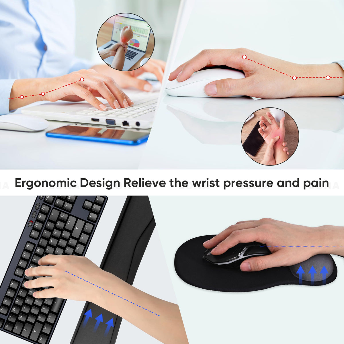 WINTOJO Wrist Rest Support for Mouse Pad Keyboard Set Circle Coaster Gaming Mouse Pad Ergonomic Gel