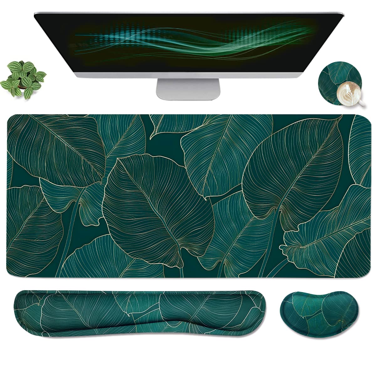 Ergonomic Large Mouse Pad and Keyboard Wrist Rest, Desk Pad for Keyboard and Mouse, 4-in-1 Large