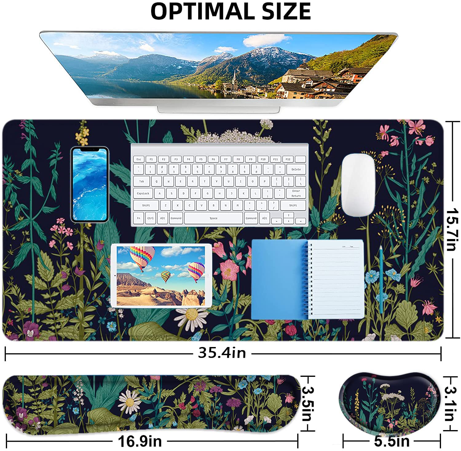 Large Mouse Pad with Wrist Rest, 4-in-1 Wrist Rest for Keyboard and Mouse