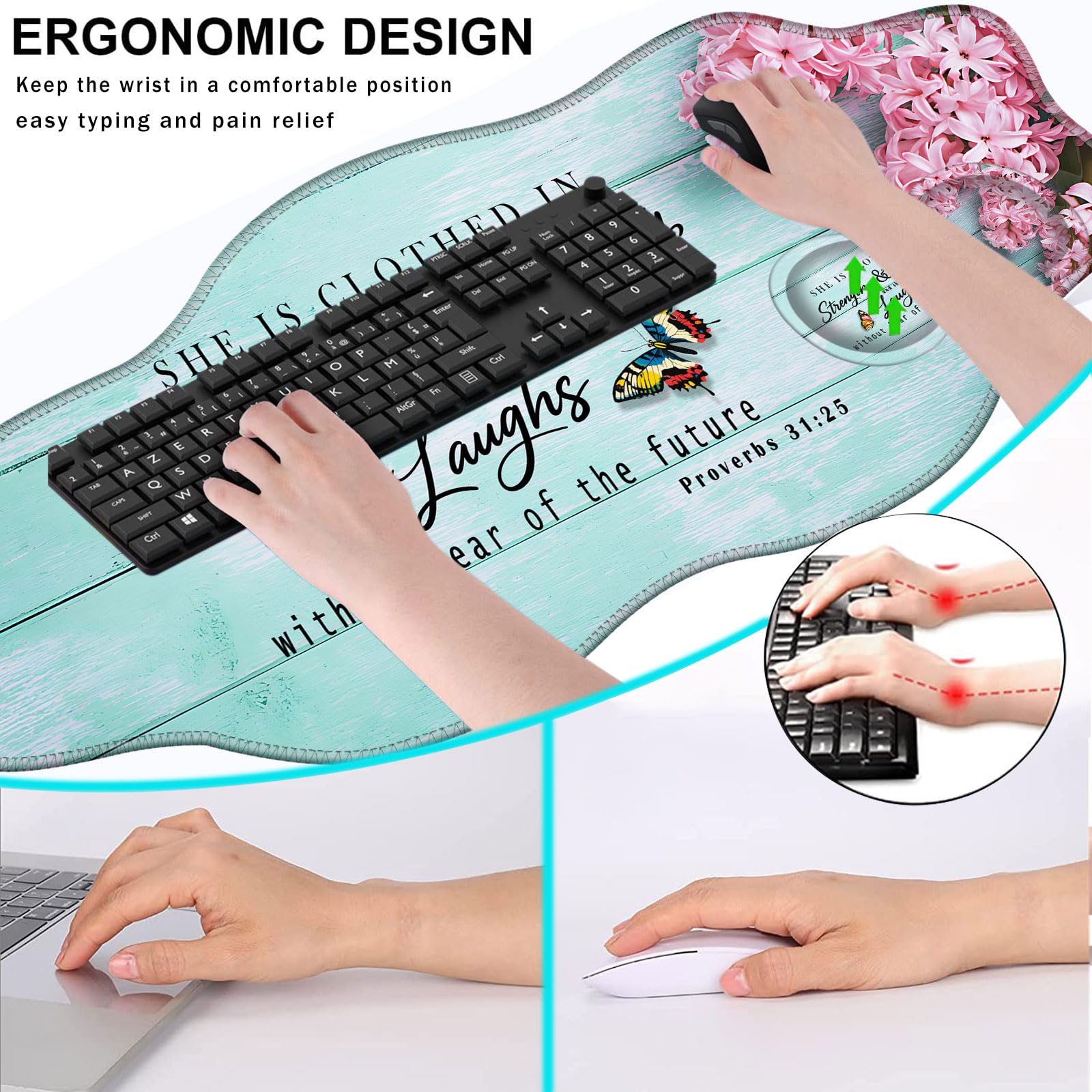 CICPLKSE Mouse Pad with Wrist Support + Desk Mat + Coaster 3 in 1 Set, XXL Large Gaming Mousepad