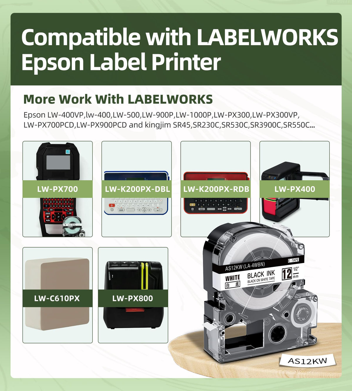 Aonomi Compatible for Epson Label Maker Tape LK-4WBN LC-4WBN 212BWPX