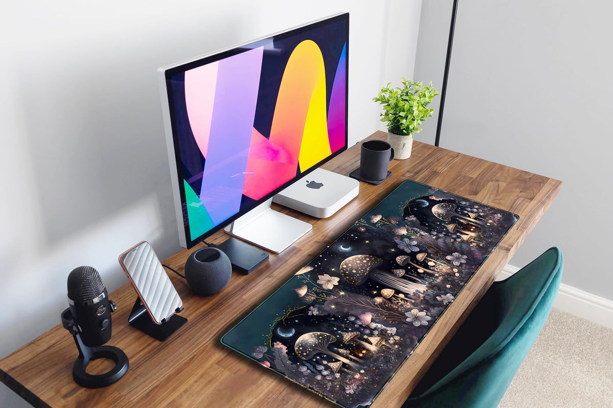 Teng DA Qing Cute Dark Mushroom Moon Night Mouse Pad XL Extended Gaming Mat with Stitched Edges