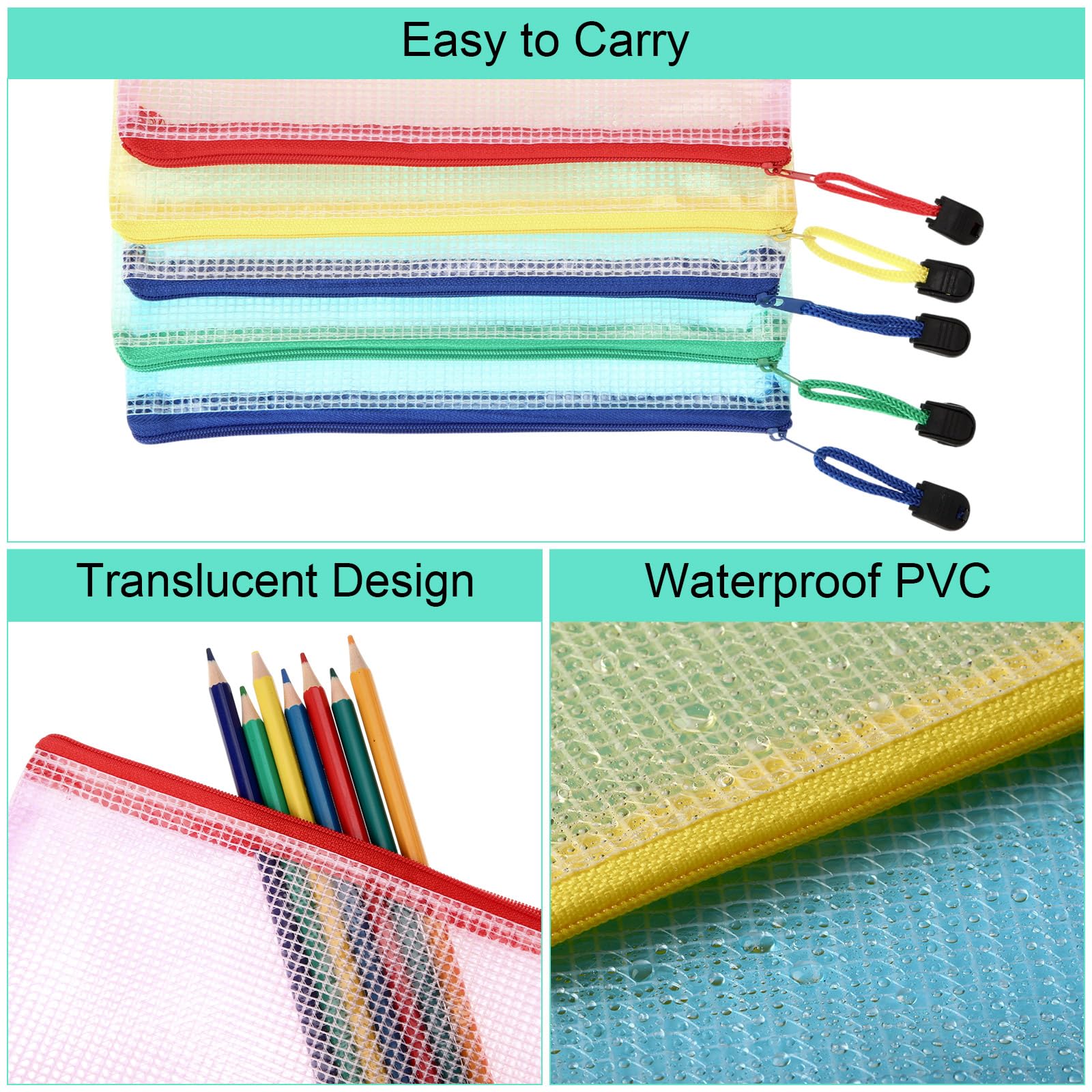 Harloon 150 Pack Clear Pencil Pouches Bulk, 9.5'' x 4.5'',5 Colors